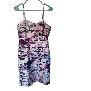 Dressbarn Knee Length Floral Purple White Strappy Tiered Ruffle Dress Size Large